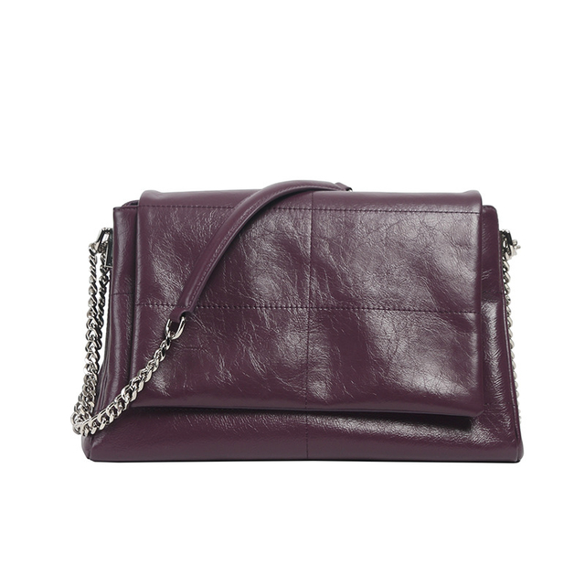 Top-Grain Oil-Waxed Cowhide Diamond-Quilted Chain Strap genunie leather Shoulder & Crossbody Bag