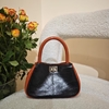 Top-grain Oil-Waxed Cowhide Color-Blocking genuine leather mini Handbag & Crossbody Bag evening bag