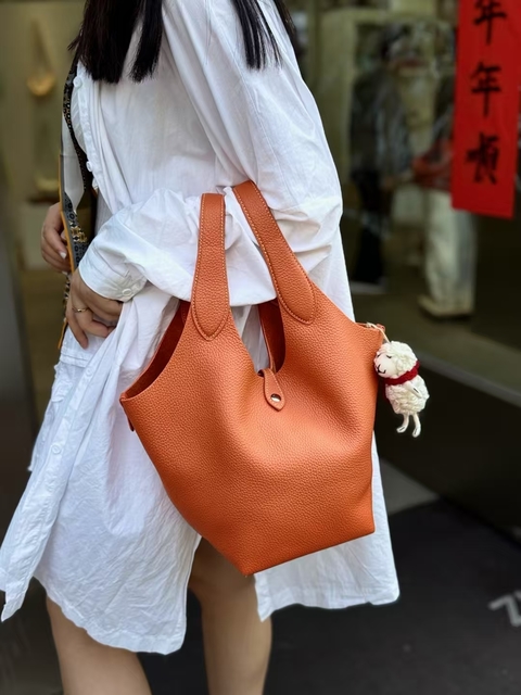 Top-Grain Cowhide Basket Tote Bag (with Inner Pouch) large capacity genuine leather handbag