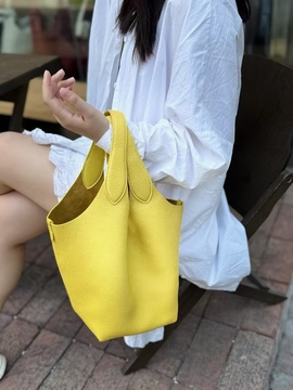 Top-Grain Cowhide Basket Tote Bag (with Inner Pouch) large capacity genuine leather handbag