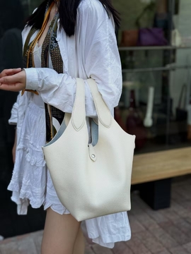 Top-Grain Cowhide Basket Tote Bag (with Inner Pouch) large capacity genuine leather handbag