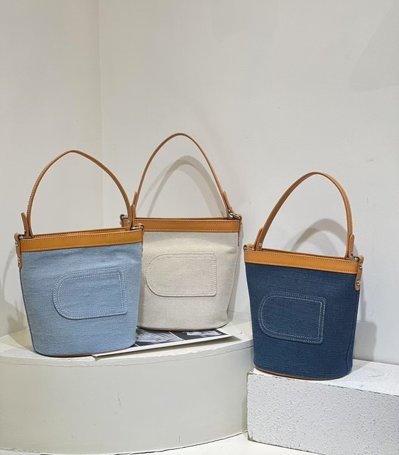 Custom Washed Canvas Denim Bucket Bag women's fashion handbag