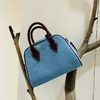 Washed Denim with Imported Vegetable-Tanned Leather Canvas Boston Bag handbag shoulder bag
